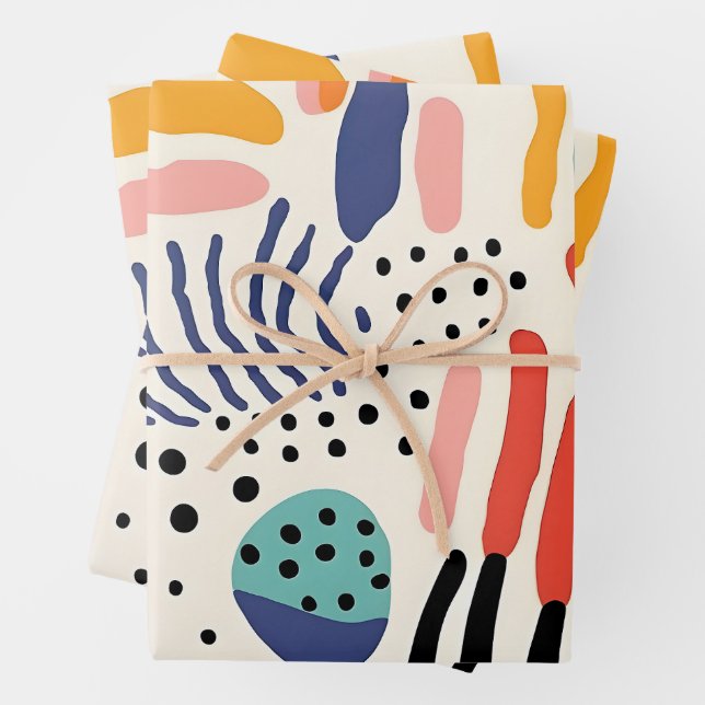 Abstract Memphis Organic Shapes Pattern Wrapping Paper Sheets (In situ)