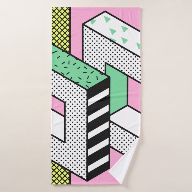 Abstract Memphis Seamless Patterns with 3d Geometr Bath Towel (Bath Towel)