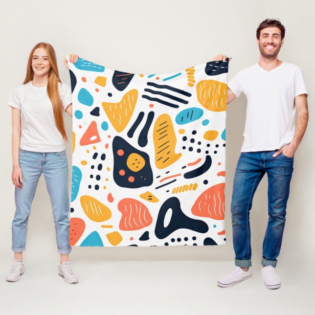 Abstract Memphis Style Organic Shapes Pattern Fleece Blanket (In Situ)
