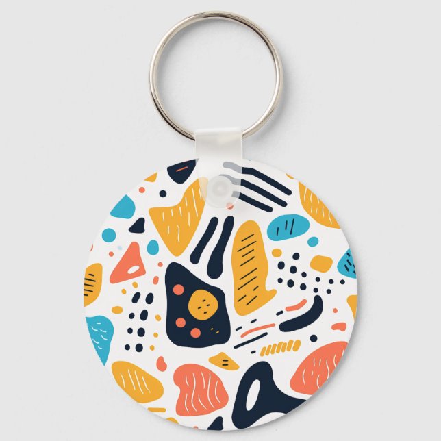 Abstract Memphis Style Organic Shapes Pattern Keychain (Front)