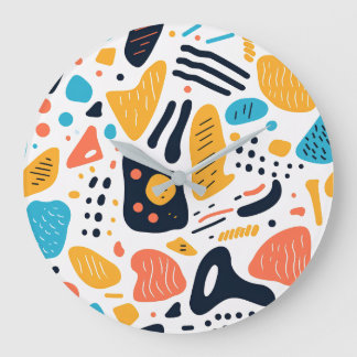 Abstract Memphis Style Organic Shapes Pattern Large Clock