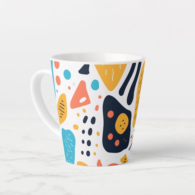 Abstract Memphis Style Organic Shapes Pattern Latte Mug (Left Angle)
