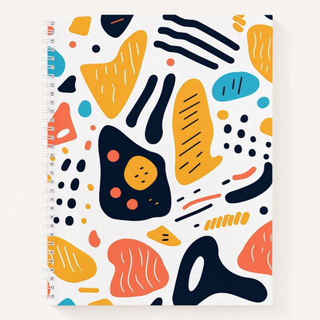 Abstract Memphis Style Organic Shapes Pattern Notebook (Front)