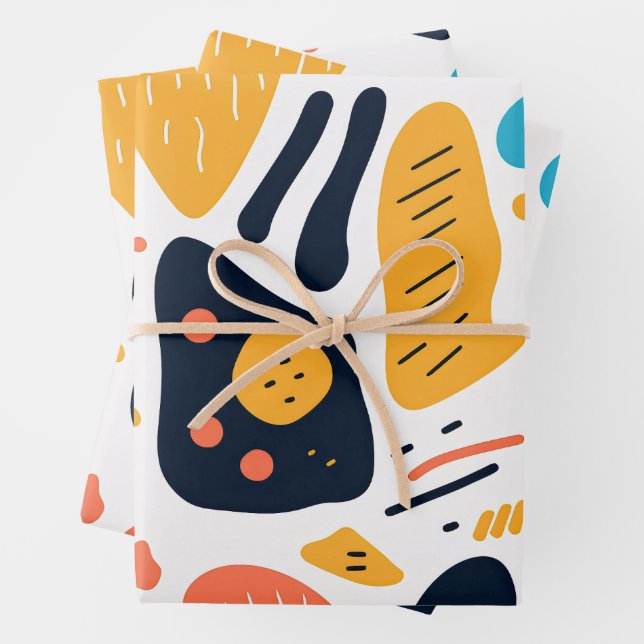 Abstract Memphis Style Organic Shapes Pattern Wrapping Paper Sheets (In situ)