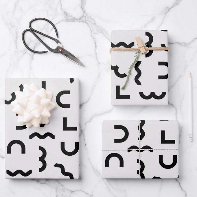 Abstract Memphis Waves & Shapes Wrapping Paper Sheets (Front)