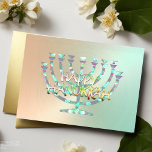 Abstract Menorah Colorful Happy Hanukkah Green Holiday Card<br><div class="desc">Designs by Umua. Printed and shipped by Zazzle or their affiliates.</div>