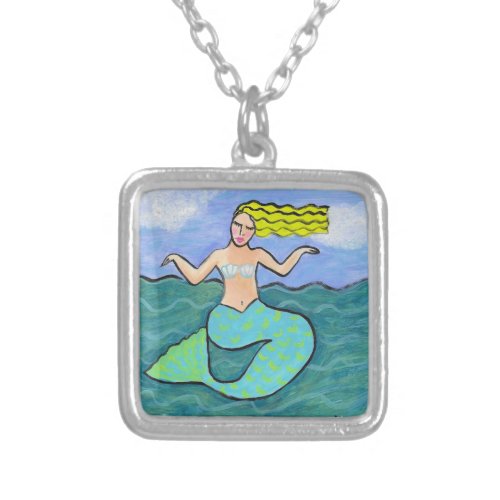 Abstract Mermaid Art to Wear Silver Plated Necklace
