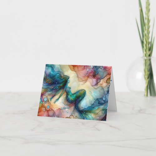 ABSTRACT MERMAIDS VIBRANT ALCOHOL INK  CARD