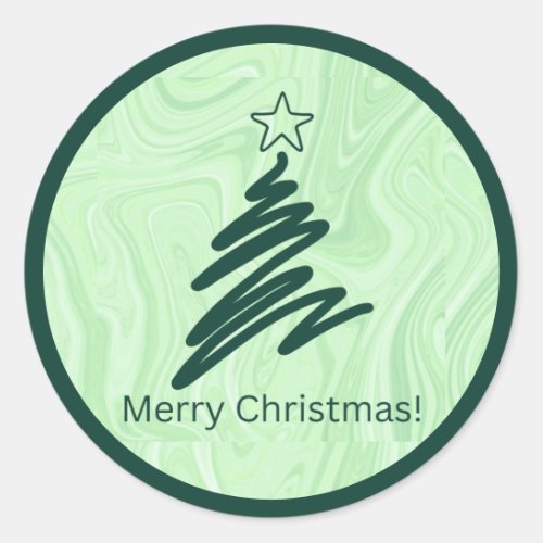 Abstract Merry Christmas Tree Round Sticker