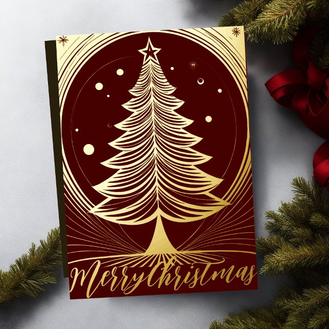 Abstract Merry Christmas Tree Theme Illustration Foil Holiday Card (Creator Uploaded)