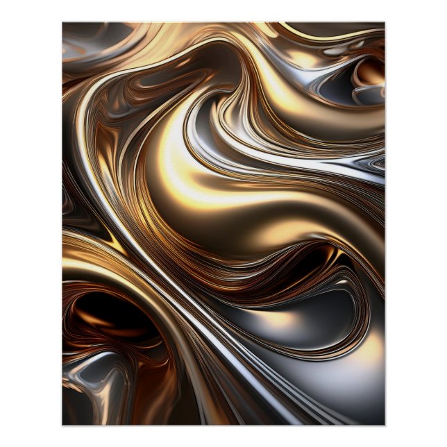 Abstract Metallic Flow – Sleek Liquid Metal Art Poster (Front)