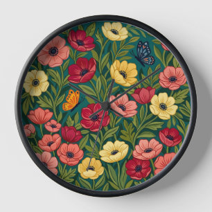 Abstract Mexican Anemone Butterflies Art Clocks