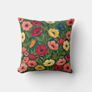 Abstract Mexican Anemones Butterflies Throw Pillow