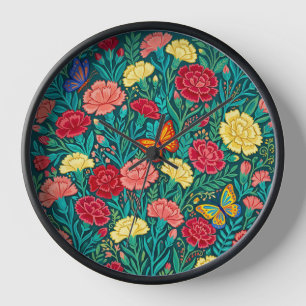 Abstract Mexican Carnation Butterfly Art Clocks