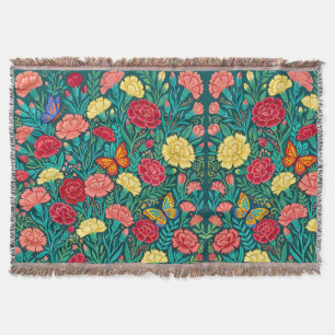Abstract Mexican Carnations Butterflies Blankets