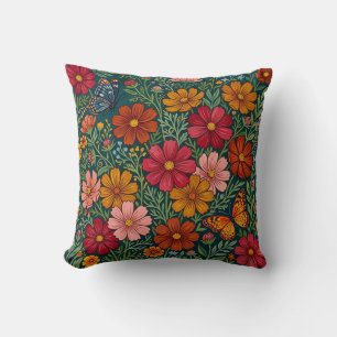 Abstract Mexican Flowers Butterflies Throw Pillow