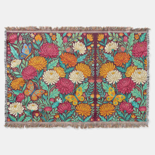 Abstract Mexican Folk Art Chrysanthemums Blankets