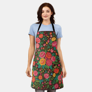 Abstract Mexican Folk Art Roses Butterflies Apron