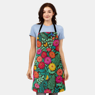 Abstract Mexican Folk Zinnias Butterflies Apron