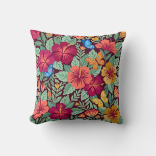 Abstract Mexican Hibiscus Butterfly Throw Pillow