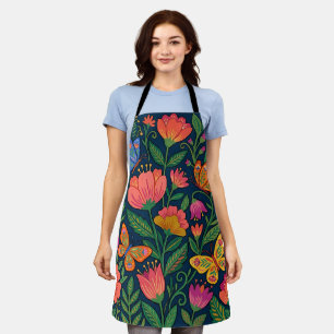 Abstract Mexican Wildflowers Butterflies Apron