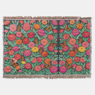 Abstract Mexican Zinnias Butterflies Blankets