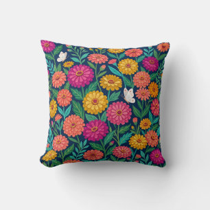 Abstract Mexican Zinnias Butterflies Throw Pillow