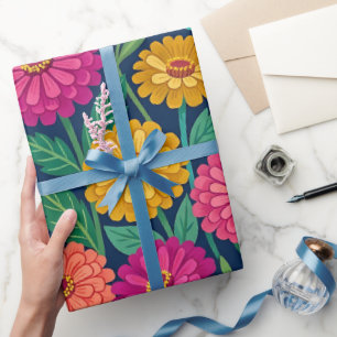 Abstract Mexican Zinnias Butterfly Wrapping Paper
