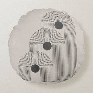 Abstract mid-century, geometric balance shapes round pillow