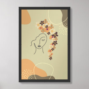 Abstract mid century line art with florals#5 framed art
