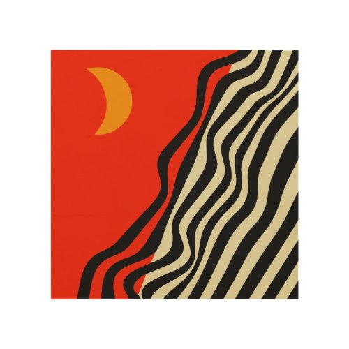 Abstract Mid century Minimal Moon Wavy Retro Wood Wall Art