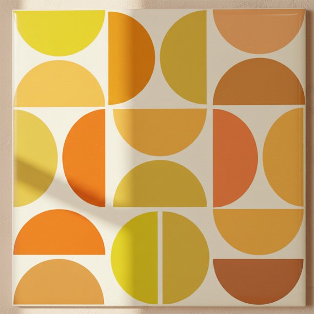 Abstract Mid century modern circles orange yellow  Ceramic Tile (Creator Uploaded)