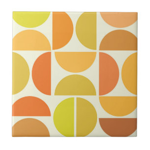 Abstract Mid century modern circles orange yellow Ceramic Tile