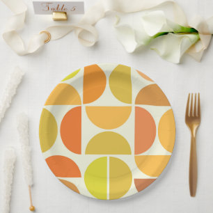 Abstract Mid century modern circles orange yellow Paper Plates