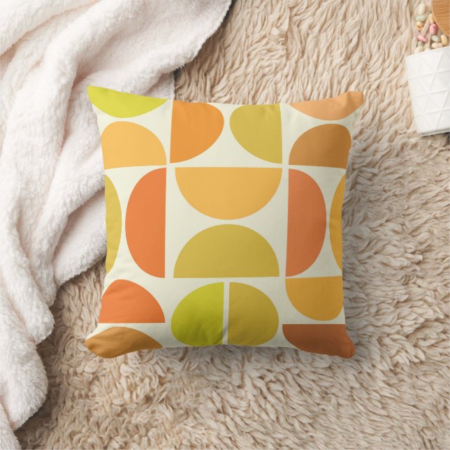 Abstract Mid century modern circles orange yellow  Throw Pillow (Blanket)
