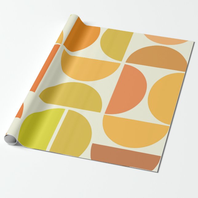 Abstract Mid century modern circles orange yellow  Wrapping Paper (Unrolled)