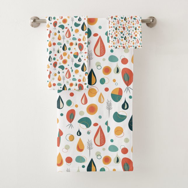 Abstract Mid Century Modern Nature Raindrop Bath Towel Set (Insitu)