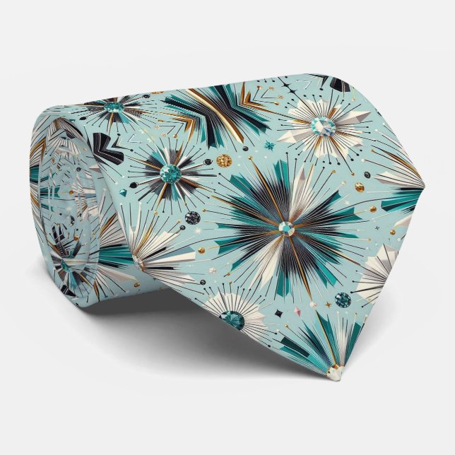 Abstract Mid Century Modern Starburst Diamond Neck Tie (Rolled)