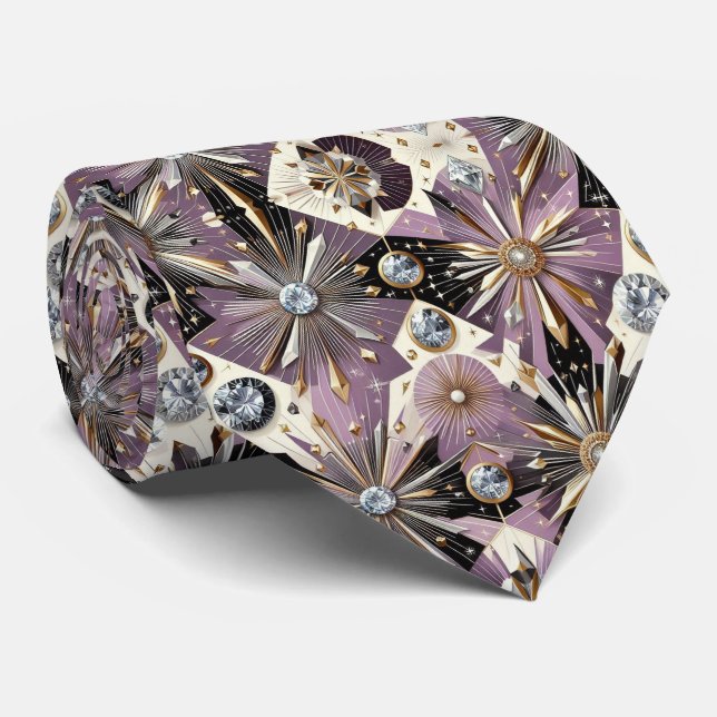 Abstract Mid Century Modern Starburst Diamond Neck Tie (Rolled)