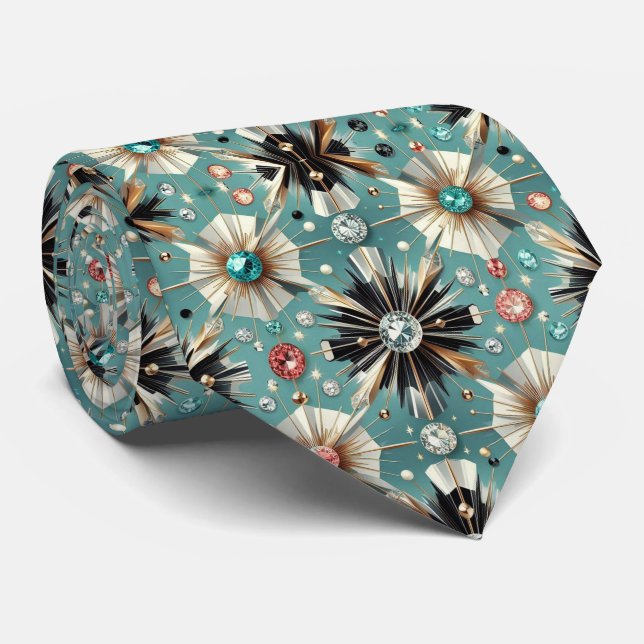 Abstract Mid Century Modern Starburst Diamond Neck Tie (Rolled)