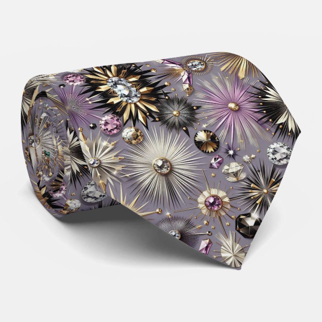 Abstract Mid Century Modern Starburst Diamond Neck Tie (Rolled)