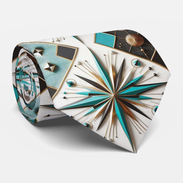 Abstract Mid Century Modern Starburst DIamond Neck Tie (Rolled)