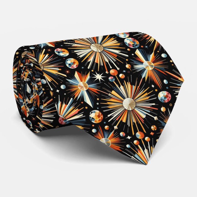 Abstract Mid Century Modern Starburst Diamond Neck Tie (Rolled)