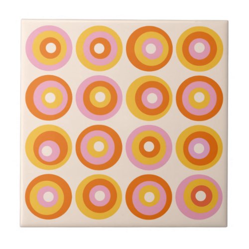 Abstract Mid Century Orange Circles Pattern Ceramic Tile