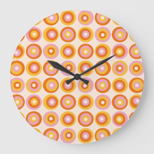 Abstract Mid Century Orange Circles Pattern Large Clock