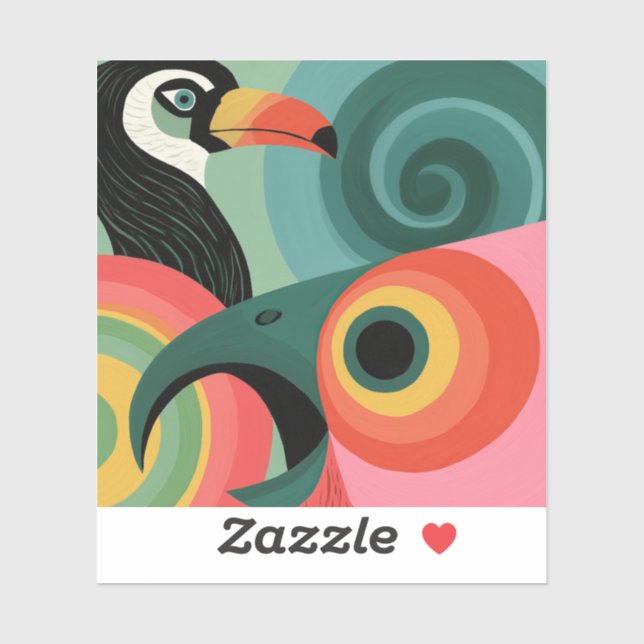 Abstract Midcentury Toucan Geometric Bird Sticker (Sheet)