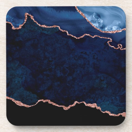 Abstract Midnight Blue Agate Glitter Pattern Beverage Coaster