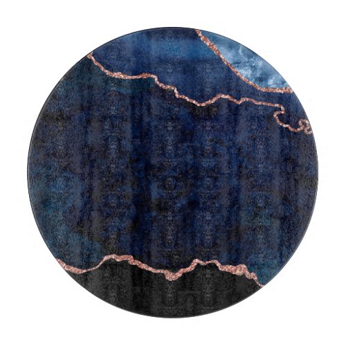 Abstract Midnight Blue Agate Glitter Pattern Cutting Board