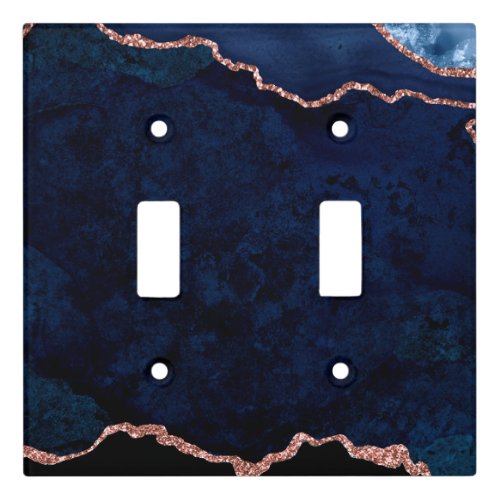 Abstract Midnight Blue Agate Glitter Pattern Light Switch Cover