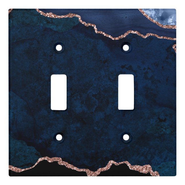 Abstract Midnight Blue Agate Glitter Pattern Light Switch Cover (Front)